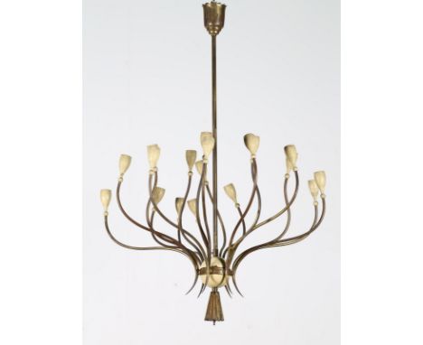 ITALIAN MANUFACTURE Chandelier. Lacquered metal and brass. Cm 80,00 x 67,00 x 80,00. Structure in lacquered metal and brass.