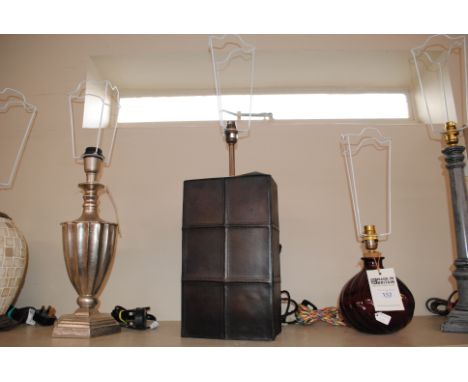 A David Hunt Lighting faux leather effect table lamp, 65cm high overall