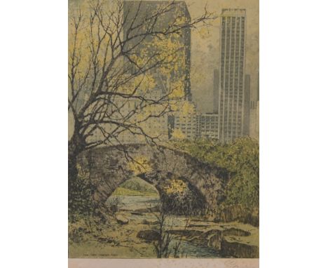 Josef Eidenberger (Austria, 1899 - 1991) "New York, Central Park" Pencil signed lower right. Aquatint/Etching Sight Size: 13.