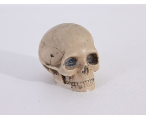 Possibly 17th/18th Century Italian Hand Carved Alabaster Memento Mori Skull Dimensions: 2.5 x 2.75 x 2 in.