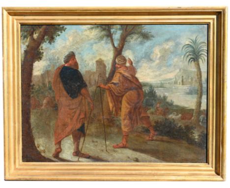 Old Master School Painting possibly depicting the Biblical story of David and Jonathan. Oil on canvas. Appears to be unsigned