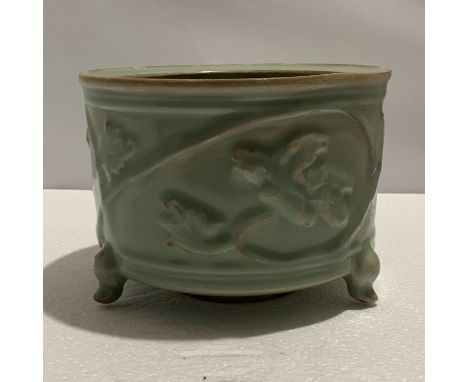 A Chinese Longquan celadon tripod censer, Yuan-Ming, D. 17.5 cm, H. 12 cm Provenance: Private collection British Columbia, Ca