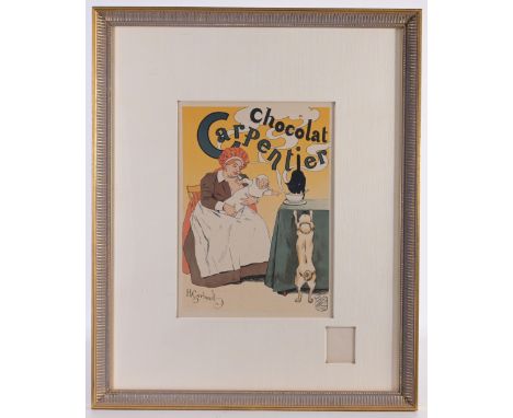 Original Vintage French Poster Chocolate Carpentier by H. Gerbault. Sight Size: 11.5 x 8.25 in. Overall Framed Size: 21.5 x 1
