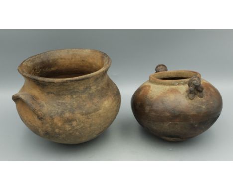 A pair of Pre-Columbian vessels. The first, a brownware pot from Jalisco, West Mexico, ca. 100 BC - 350 AD, 6-1/4 in. in diam