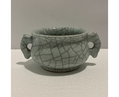 A Chinese Ge-type handled censer, 18th century, W. 18 cm Provenance: Private collection British Columbia, Canada Condition: E