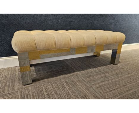 Paul Evans Cityscape Bench. Has original fabric from when it was purchased. One metal side patch is bent (pic). Dimensions: 1