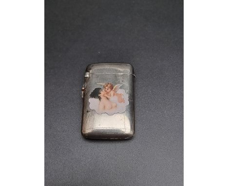 An Austrian white metal and enamel vesta case,&nbsp;stamped 900, 54mm. 