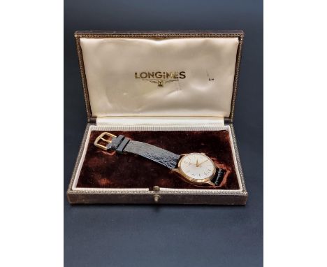 A circa 1960 Longines 9ct gold manual wind wristwatch,&nbsp;33mm, cal 12.68ZS, Serial No. 11073354, hallmarked Birmingham 196