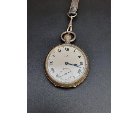 A WWI Omega nickel plated open face stem wind pocket watch, 51mm, the white enamel dial with subsidiary seconds dial, Serial 