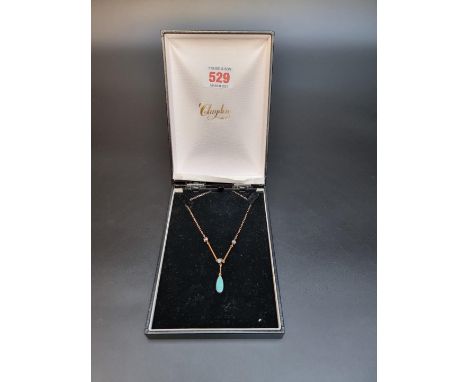 A 9ct gold pendant necklace,&nbsp;set three cabochon opals and teardrop opal, 46cm, gross weight 4.9g. 