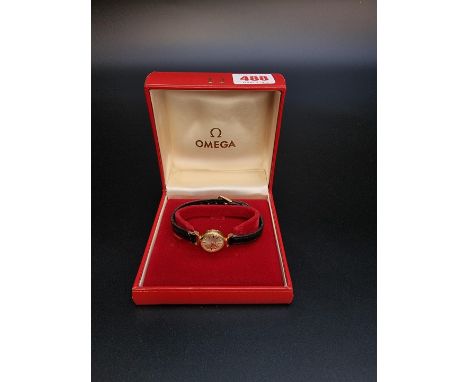 A vintage Omega manual wind ladies wristwatch, 17mm, on replacement leather strap, boxed. 