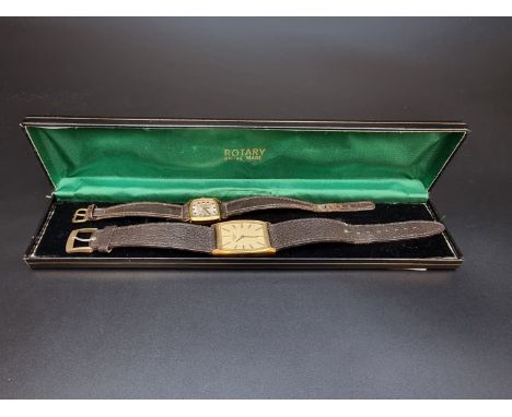 A vintage Rotary gold plated Rotary manual wind wristwatch, 27mm, on brown leather strap, boxed; together with similar ladies