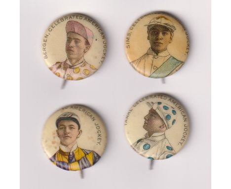 Tobacco issue, USA, Anon (ATC), Celluloid buttons, Horse Racing, Celebrated Jockeys, 'K' size, 4 buttons, Doggett, Bergen, Si