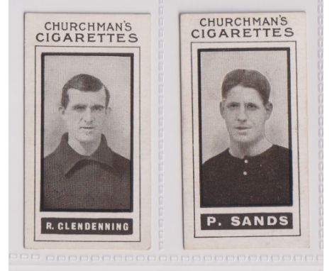 Cigarette cards, Churchman's, Footballers (Brown), two cards, nos 40 P. Sands Woolwich Arsenal &amp; 41 R. Glendenning, Bolto