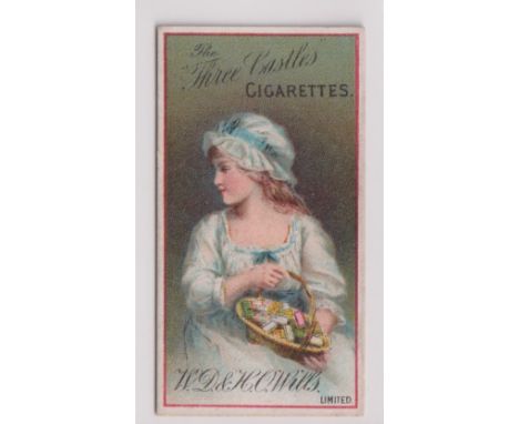 Cigarette card, Wills, Advertising card (Showcard, 7 brands), Beauty with basket, Wills ref book item no 1, picture 1-D3 (goo