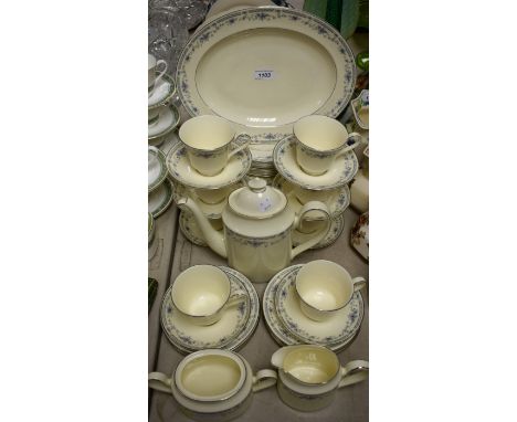 A Minton Bellemeade pattern dinner and tea service, comprising eight cups, saucers and side plates, milk jug, sugar bowl, cof