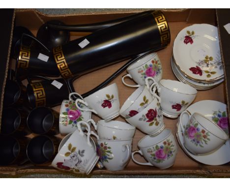 Ceramics - a Portmeirion Gold Greek Key pattern coffee service, comprising six coffee cans, milk jug, sugar bowl; a china tea