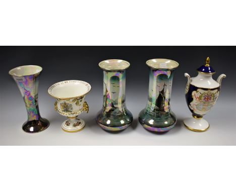A Royal Worcester Queen Elizabeth II Diamond Jubilee vase; a Caverswall Queen Elizabeth II 69th birthday limited edition pede