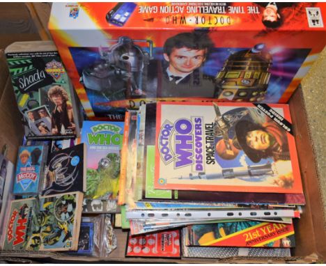 Dr Who Interest - Annuals 1980's; encyclopedia; playing cards; Target novels; books; Shada VHS video casette, etc.; quantity