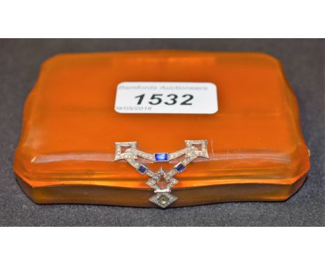 An early 20th century Art Deco blue and white sapphire mounted lady's vanity case compact,  fitted interior with two lidded c
