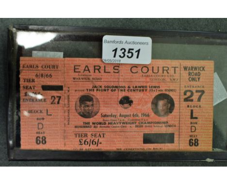 Boxing Memorabilia - a ticket from The World Heavyweight Championship, Muhammad Ali v. Brian London, Earls Court, Saturday Au