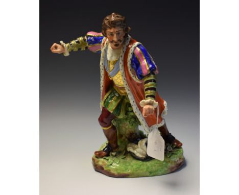 A Derby figure, of Edmund Kean as Richard III, modelled standing  wearing gilt scale doublet and a red ermine lined cloak wit