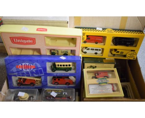 Die-Cast Vehicles - Lledo advertising and promotional models including Dennis 100 years of innovation boxed set, Schneider Ce