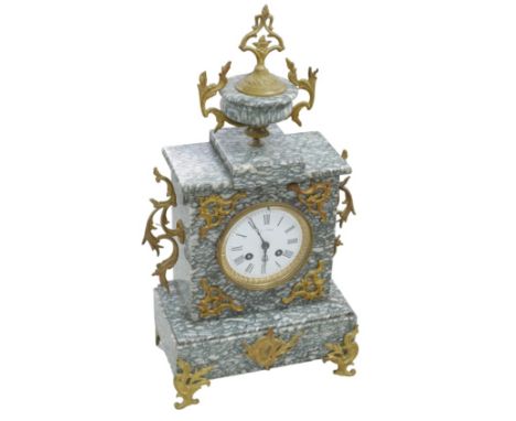 A 19th century marble case mantle clock, by 'R..chard' with Roman numeral dial, gilt metal mounts, eight day movement, with k