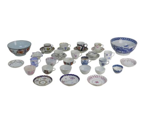 A collection of 18th century and later English creamware, including a possible Pinxton fluted tea cup with hand painted flora