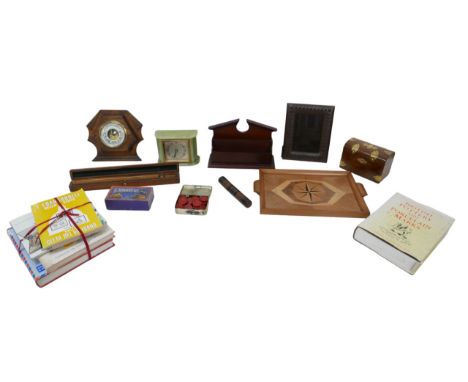 A group of collectables and general literature books, including an Elliott onyx cased mantel clock, 7.5 by 6.5 by 13.5cm high