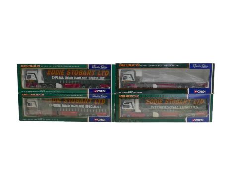 Four Corgi 1:50 scale Eddie Stobart lorries, comprising a DAF XF Super Space Cab Curtainside, a DAF XF Space Cab and flatbed 