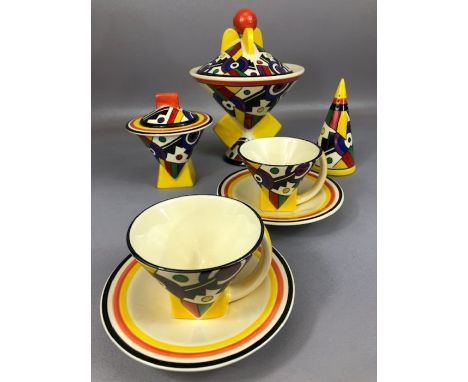 Collection of Art Deco style ceramics by MOORLAND, Staffordshire Chelsea Works, Burslem, in the 'N' Lightning pattern, to inc