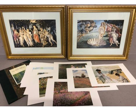 Collection of decorative prints to include two Botticelli works in contemporary gilt frames and a 'Classic Print Portfolio- M