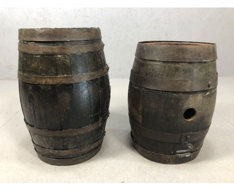 Two interesting vintage metal bound barrels, the largest approx 50cm tall
