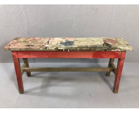Vintage pine work bench approx 130cm x 28cm x 65cm tall