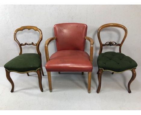 Collection of three vintage and antique chairs to include two Victorian balloon backs