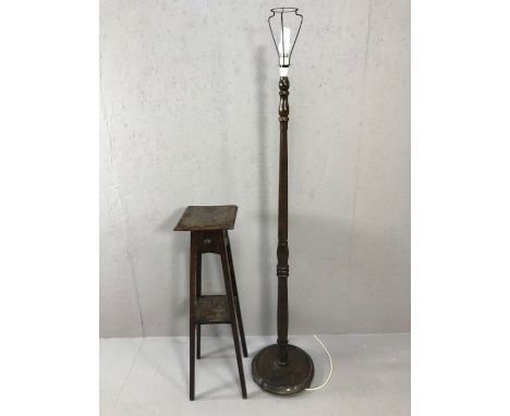 Arts and Crafts plant stand and a vintage standard lamp 