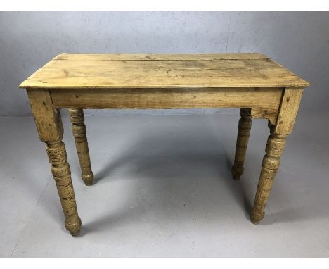 Antique pine occasional / console table, top consisting of four planks, on turned legs, approx 100cm x 49cm x 74cm tall