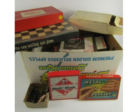 Various board games, die cast etc., to include Bell's Double Your Money, Merit, boxed film projector with seven film strips, 