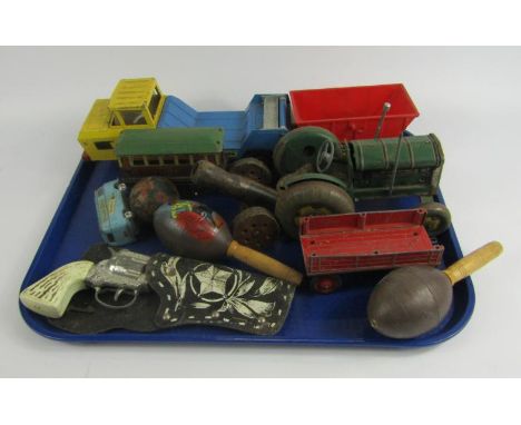 Various mid 20thC and later toys, diecast vehicles, etc, Tri-Ang pick up truck, early 20thC tin plate tractor with articulate