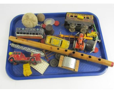 Various early 20thC and later toy and games, diecast, etc, O gauge tin train carriage, Dinky Toys, Ford Sedan in yellow, (unb