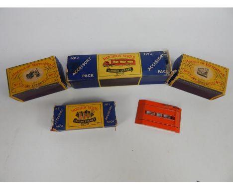 A Moko Lesney Matchbox A2 Bedford Articulated Car Transporter, No 2 Accessory Pack, Esso petrol pumps, No 1 Accessory Pack, M