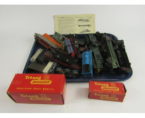 Various Tri-ang and other OO gauge railway trains, rolling stock, parts, partially built locomotive, Redline tanker, other pl