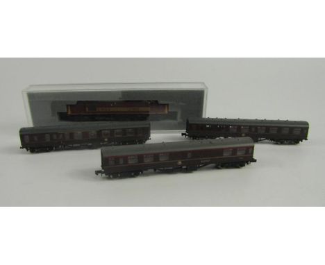 A Grafar Ltd n gauge model of a diesel engine, E W & S 37419, boxed, and British Rail red livery, first, second and buffet ca