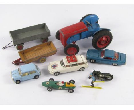 Various diecast vehicles, etc, Astoys Mettoy tractor in red and blue colour with articulated wheels, Dinky trailer, Corgi Ghi