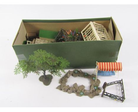 A rare Britains Garden Centre part set, to include swing, flowers, shrubs, rockery, greenhouse, various other figures, etc, (