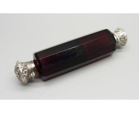 A double ended ruby glass scent bottle 