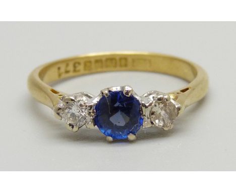 An 18ct gold, diamond and sapphire ring, 2.9g, O