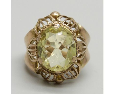 A 9ct gold and citrine ring, 5.4g, N, stone with chip