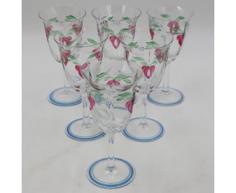 Seven Kosta Boda painted wine glasses each signed EE and AC. Not available for in-house P&amp;P 